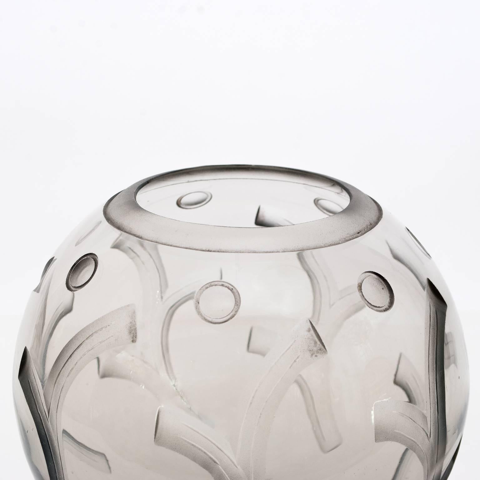 Swedish Scandinavian Modern Art Deco Etched Glass Vase by Simon Gate for Orrefors