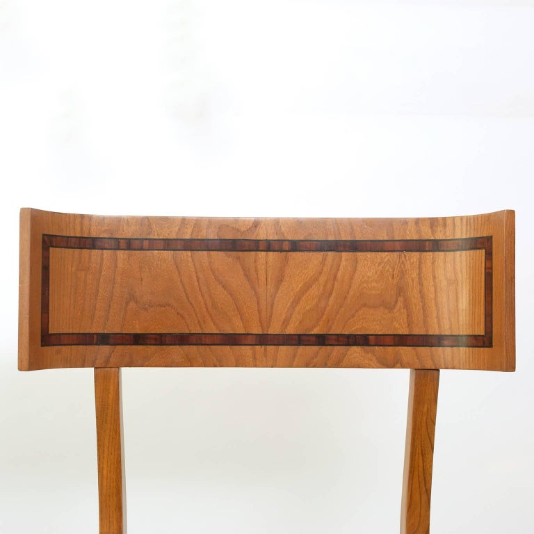 Scandinavian Modern Klismos Dining Chairs in Elm Set of Six For Sale at