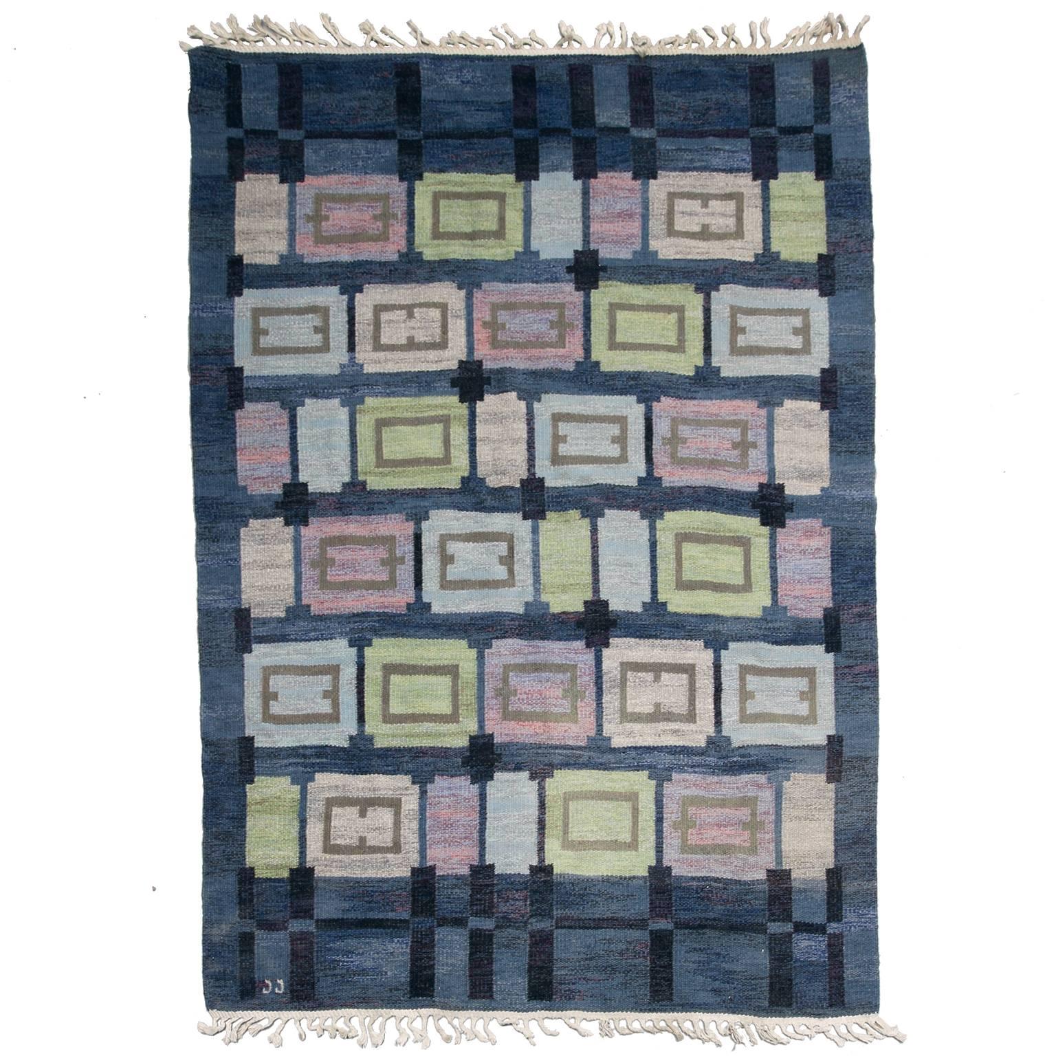 20ième siècle Tapis scandinave moderne en laine tissé à plat «pice Hall »  par Judith Johansson en vente