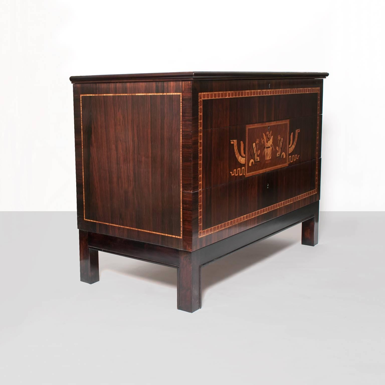 Scandinavian Modern Swedish Art Deco marquetry chest of drawers by Erik Chambert