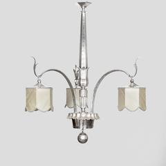 Elegant Swedish all Silver Art Deco Three-Arm Chandelier by Thorell & Persson