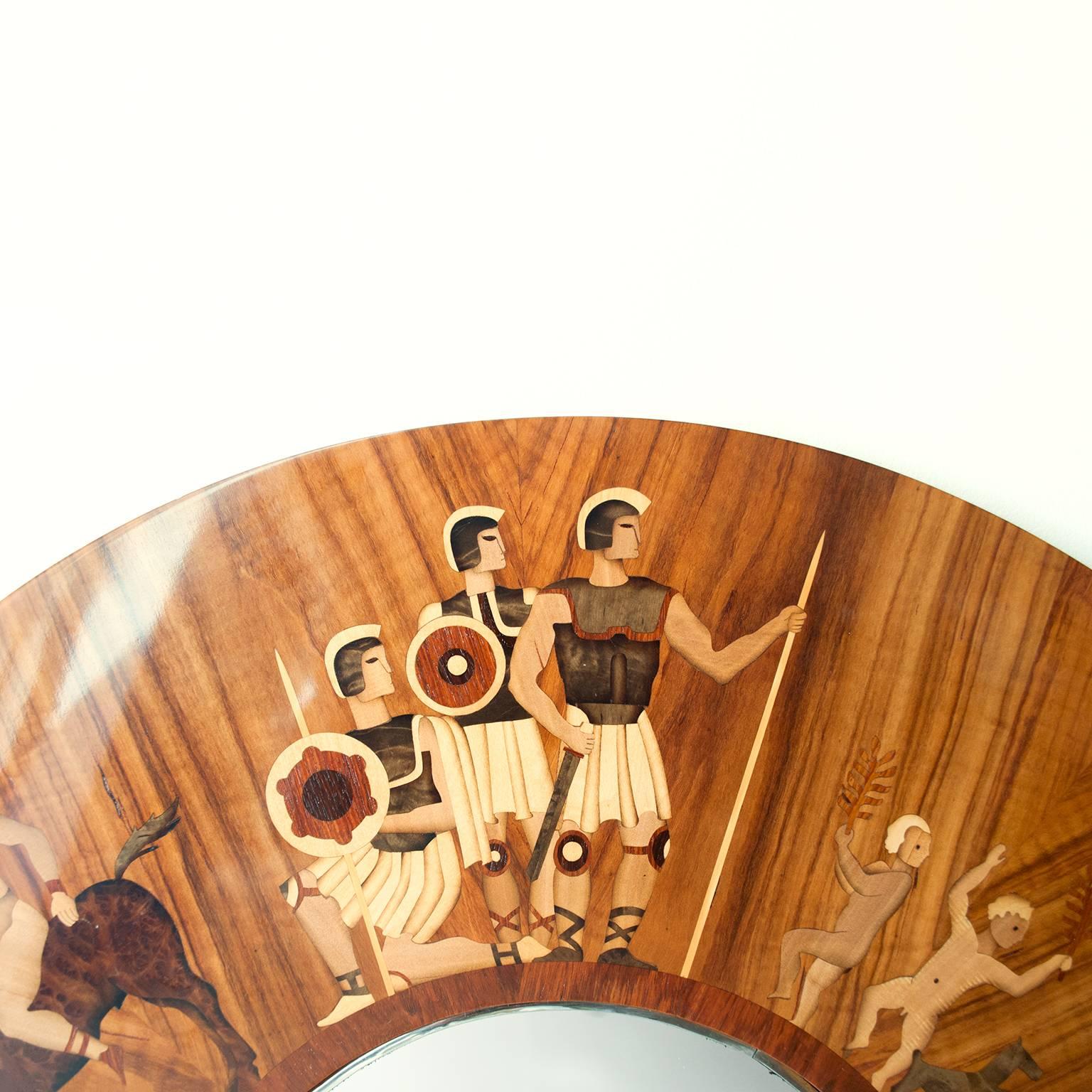 Wood Swedish Art Deco Marquetry Wall Mirror by Mjolby Intarsia