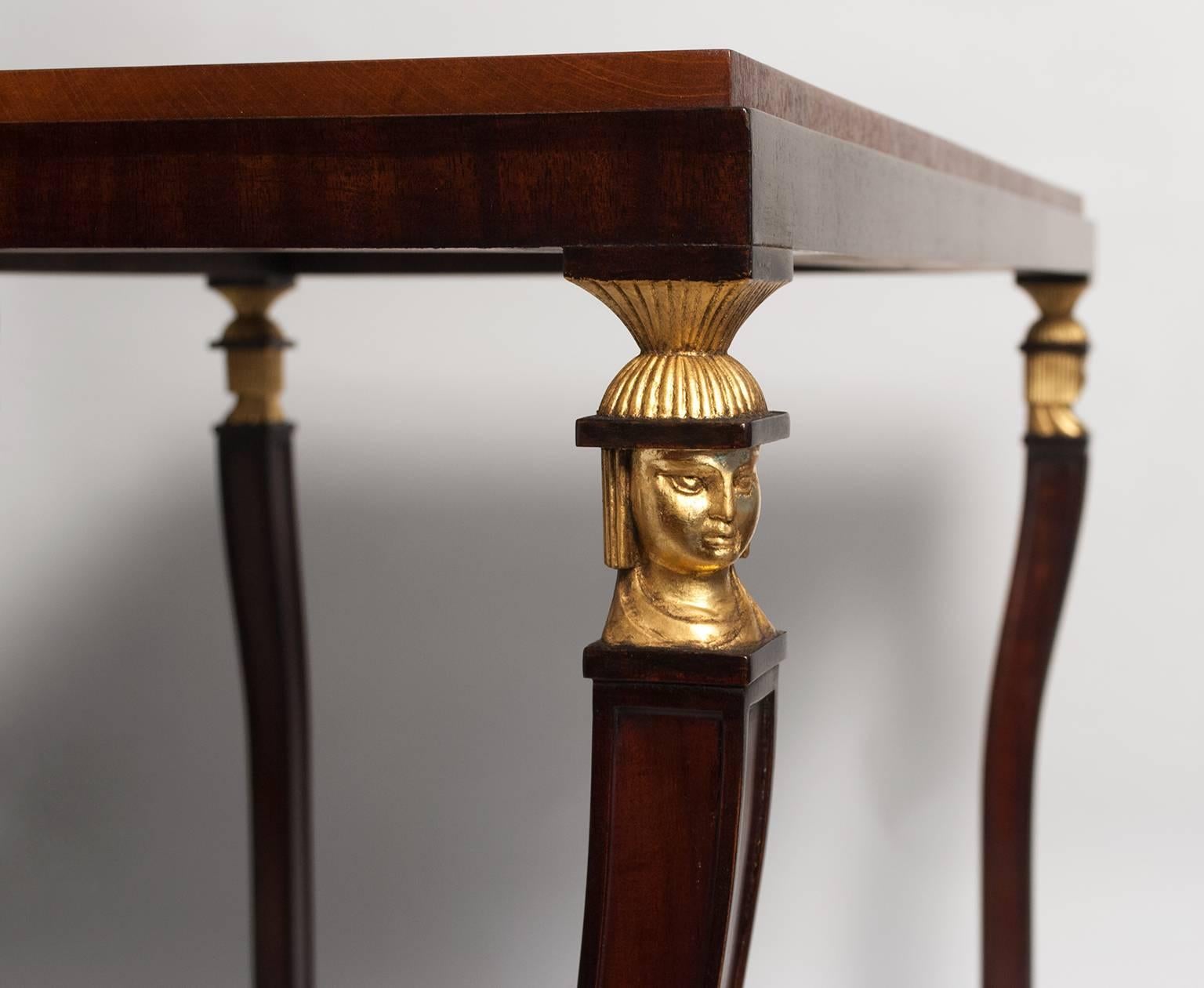 Scandinavian Modern Mahogany Console Table with Parcel-Gilt Carved Caryatids 1