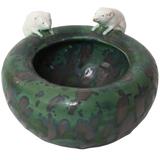 Austrian or German Small Ceramic Glazed Bowl in Green with Mice