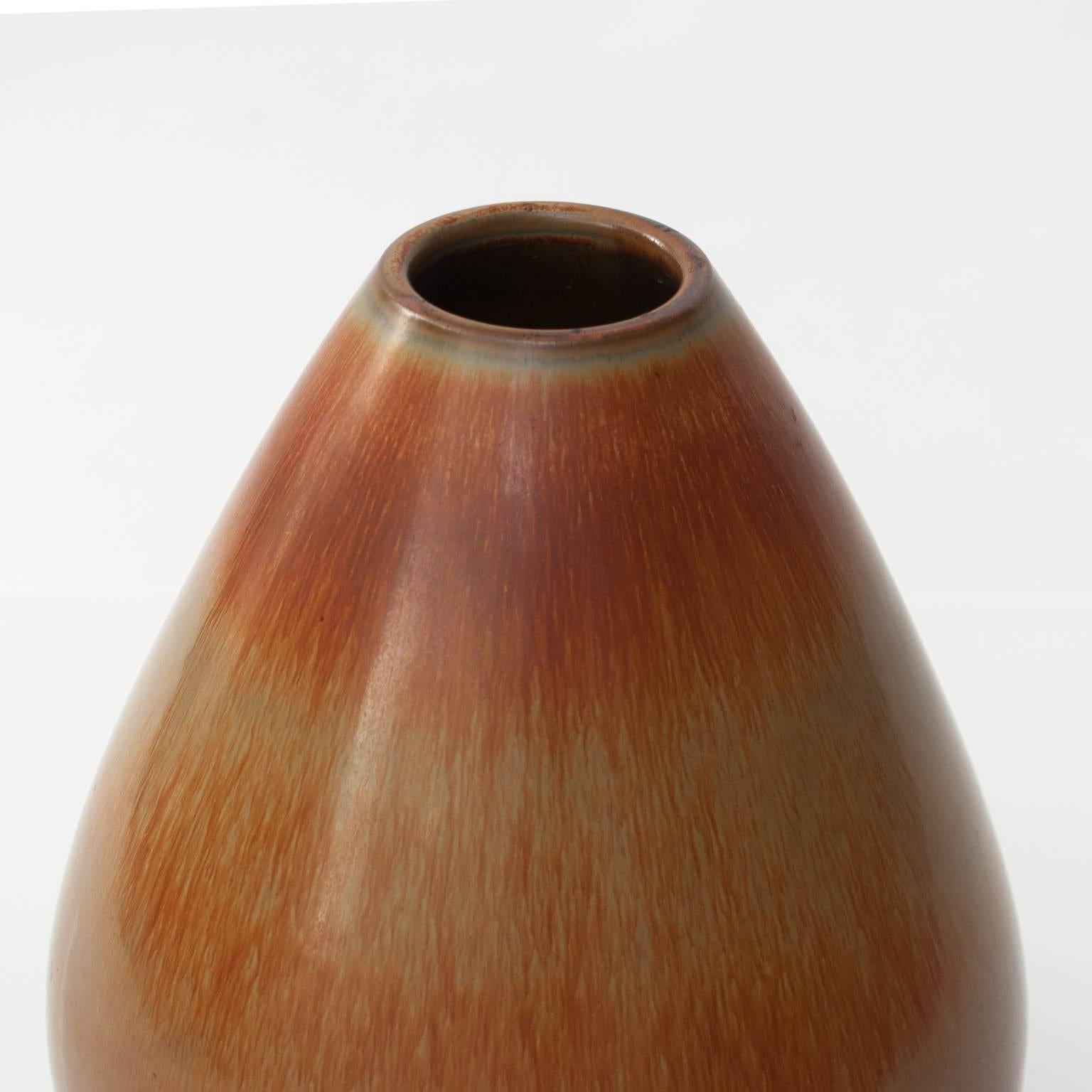 Glazed Large Scandinavian Modern Gunnar Nylund Vase with Hare's Fur Glaze