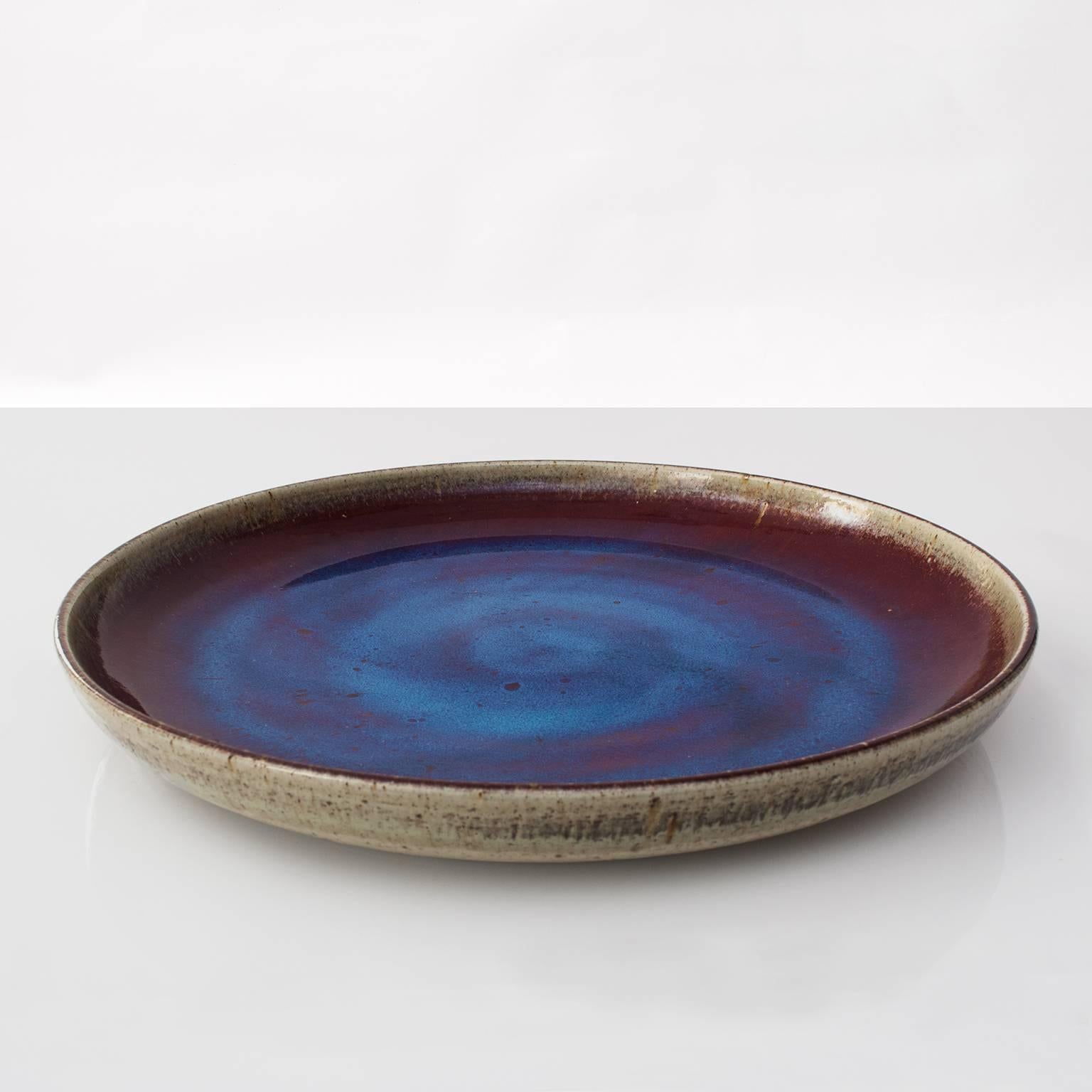 Glazed Large Scandinavian Modern Rorstrand Studio Bowl Oxblood and Sapphire Blue