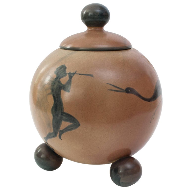 Scandinavian Modern Ceramic Jar With Lid Designed By Ake Holm Hoganas For Sale At 1stdibs