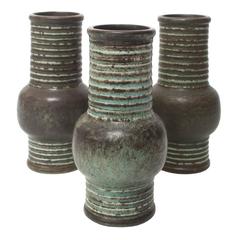Group of Three Glazed Ceramic Vases "Igloo" by Gunnar Nylund for Rorstrand