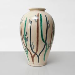Large Scandinavian Modern Studio Vase with Hand-Painted Design by Mette Doller