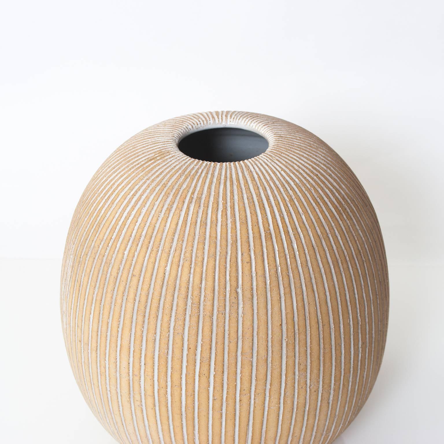 Scandinavian Modern Partial Glazed Ceramic Vase by Edgar Bockman In Excellent Condition In New York, NY