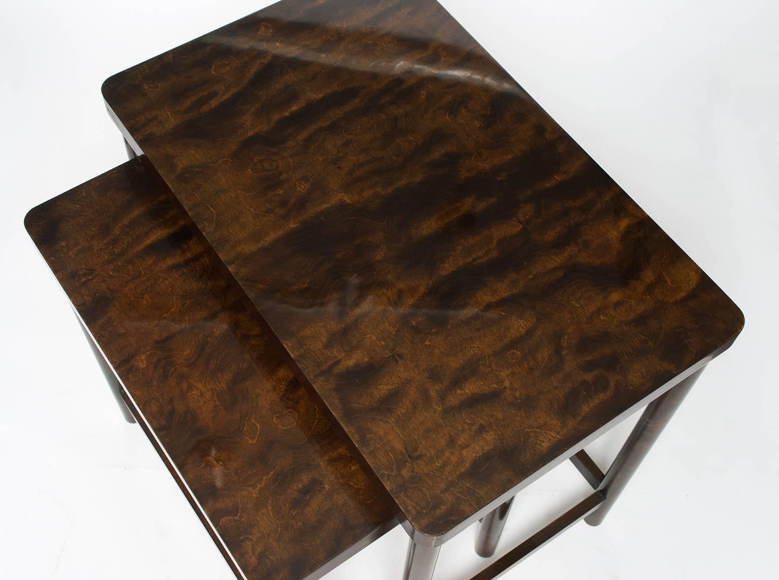 20th Century Scandinavian Modern Set of Two Nesting Tables in Stained Birch and Mahogany