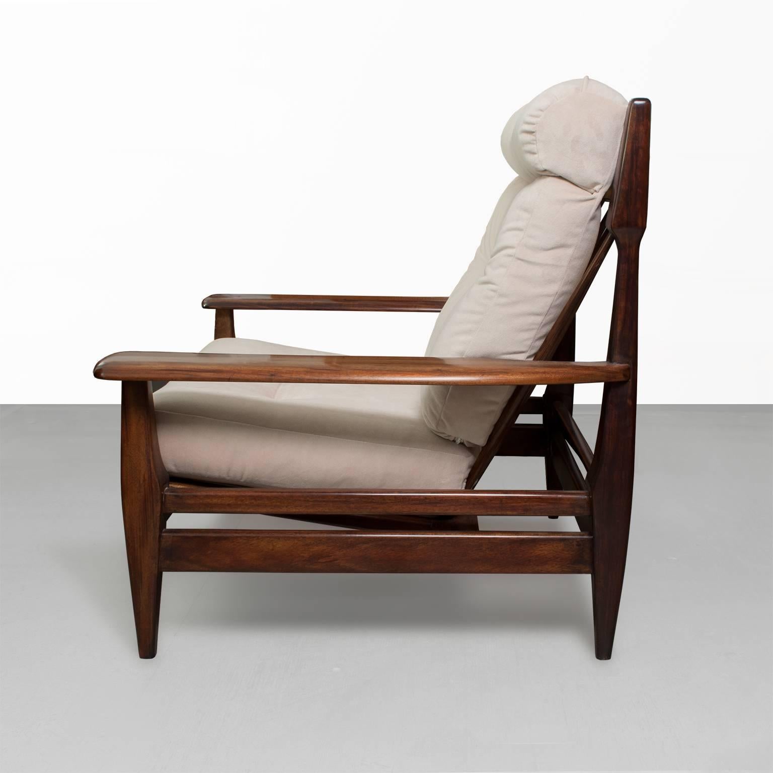 20th Century Pair of Large Mid-Century Modern Brazilian Carved Solid Rosewood Lounge Chairs