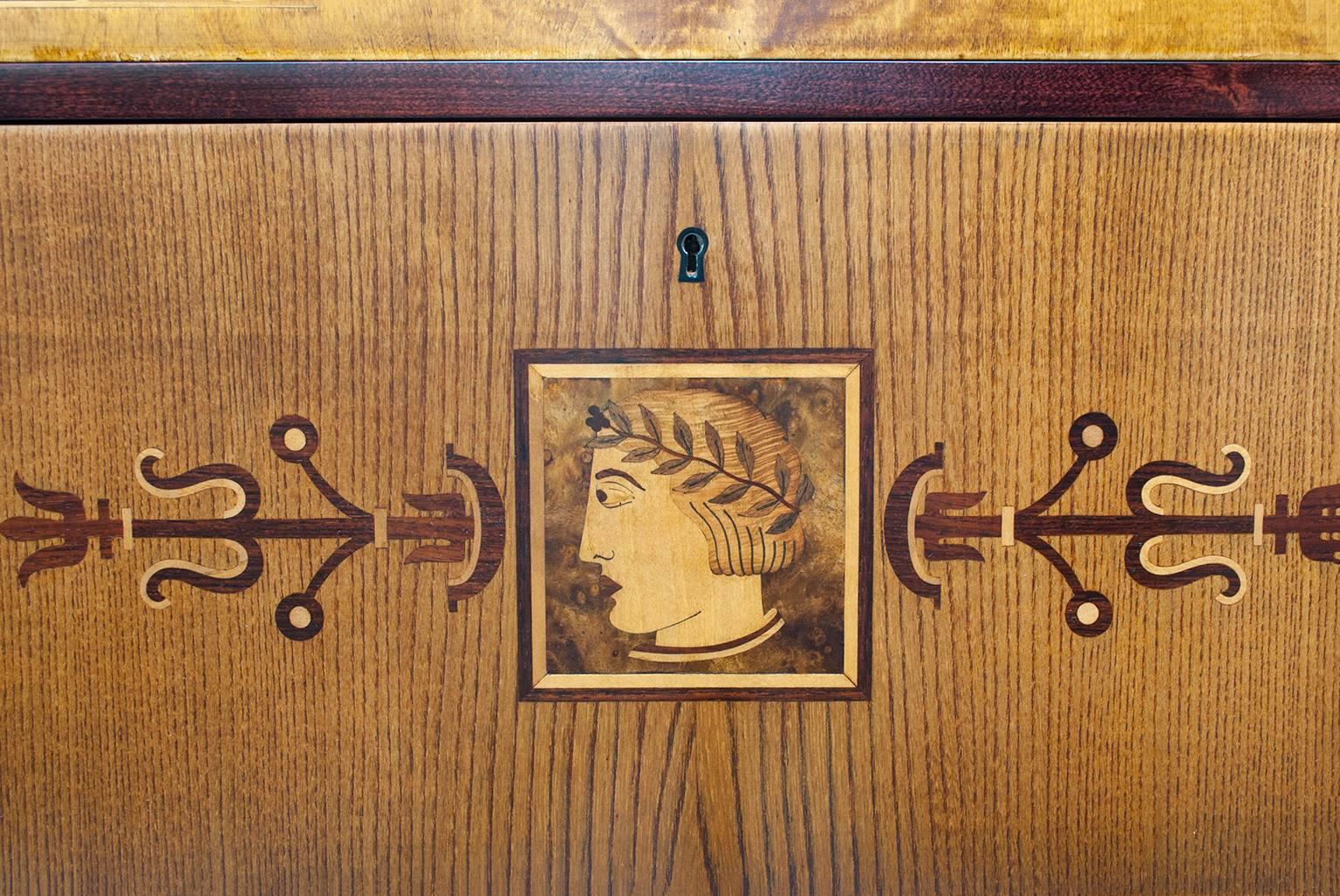 20th Century Elegant Swedish Art Deco Marquetry Chest with Limestone Top