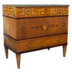 Elegant Swedish Art Deco Marquetry Chest with Limestone Top