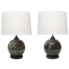 Pair of Swedish Art Deco Patinated Bronze Lamps from G.A.B.