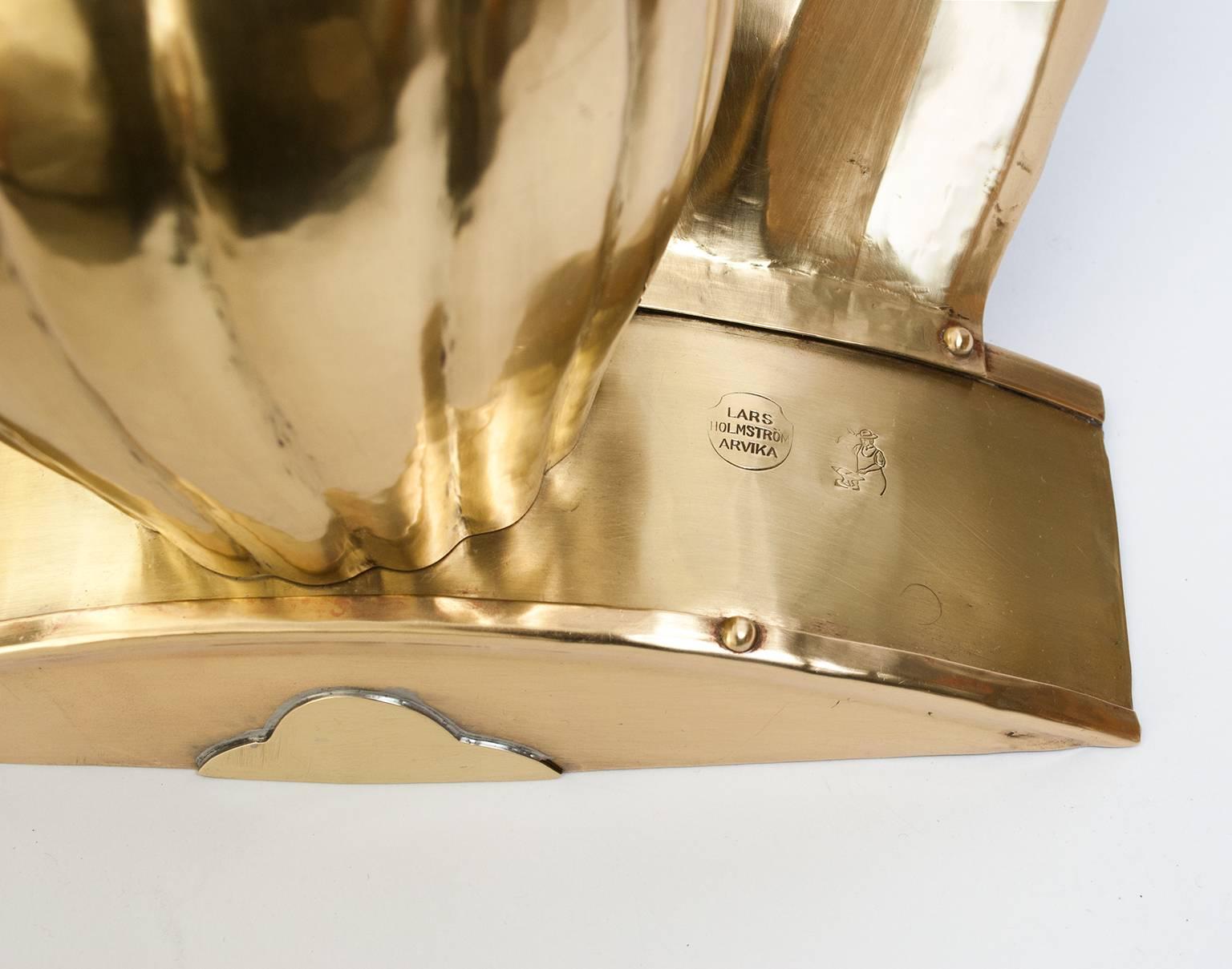 Scandinavian Modern Brass Sconces Crown and Shell by Lars Holmstrom, Arvika In Excellent Condition In New York, NY