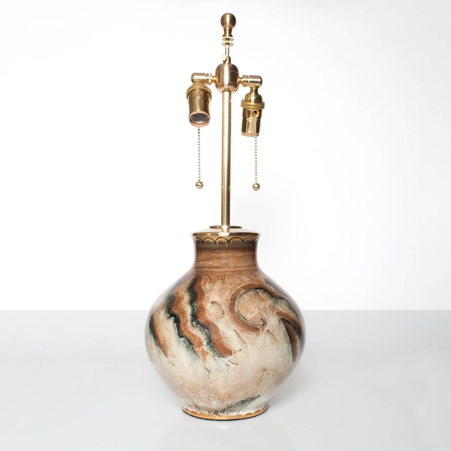 Glazed Scandinavian Modern ceramic luster glaze lamp Josef Ekberg for Gustavsberg