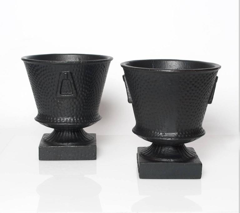 Pair of Scandinavian Modern, Swedish Art Deco Cast Iron Urns by Robertsfors For Sale at 1stdibs