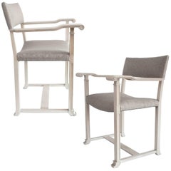 Carl Bergsten Scandinavian Modern White Oak Chairs with Scrolled Arms