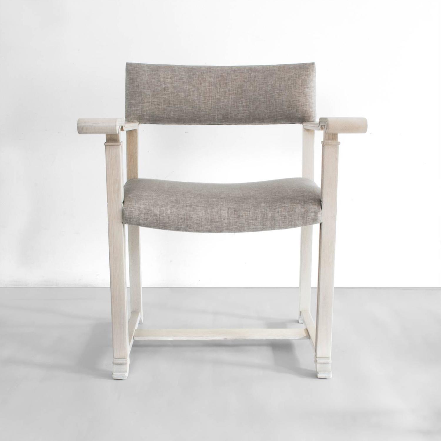 Pair of Scandinavian Modern White Oak Chairs with Scrolled Arms For
