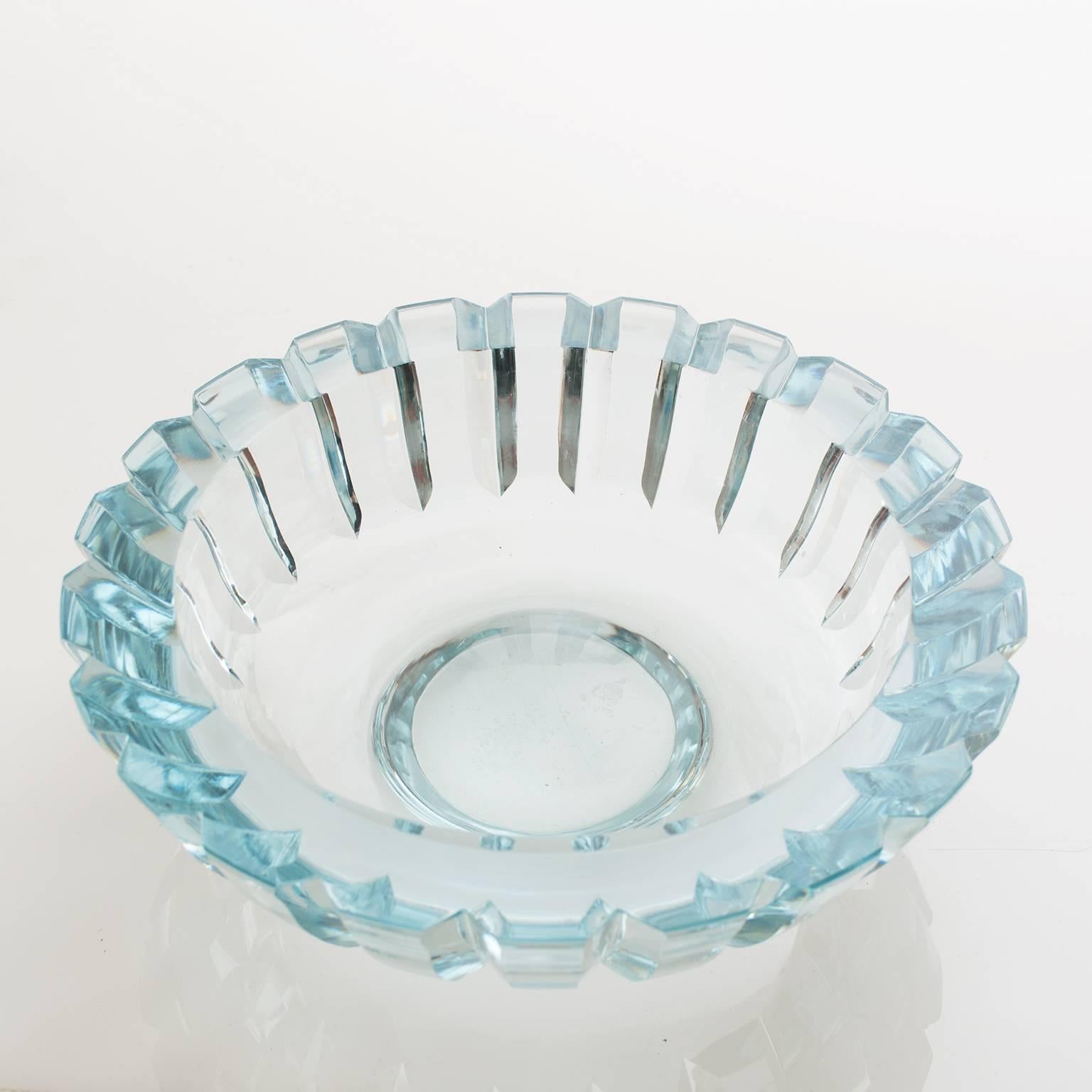 Scandinavian Modern Faceted Crystal Pale Blue Bowl from Kosta, Sweden In Excellent Condition In New York, NY