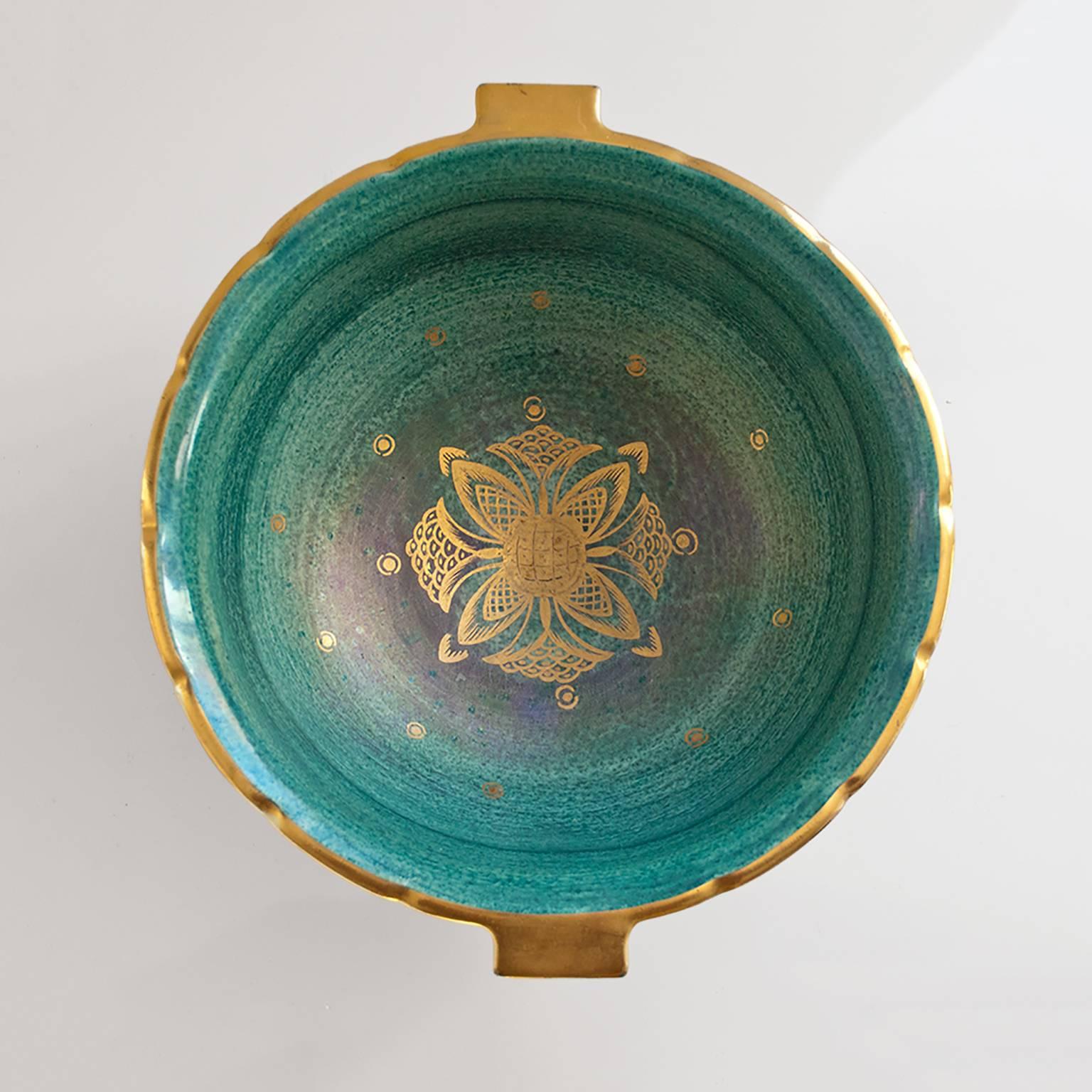 Glazed Josef Ekberg Scandinavian Modern Ceramic Footed Bowl, Gustavsberg