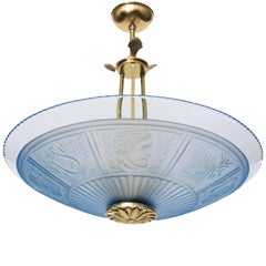 Scandinavian Modern Pendant Art Deco Clear and Acid Etched Glass Shade