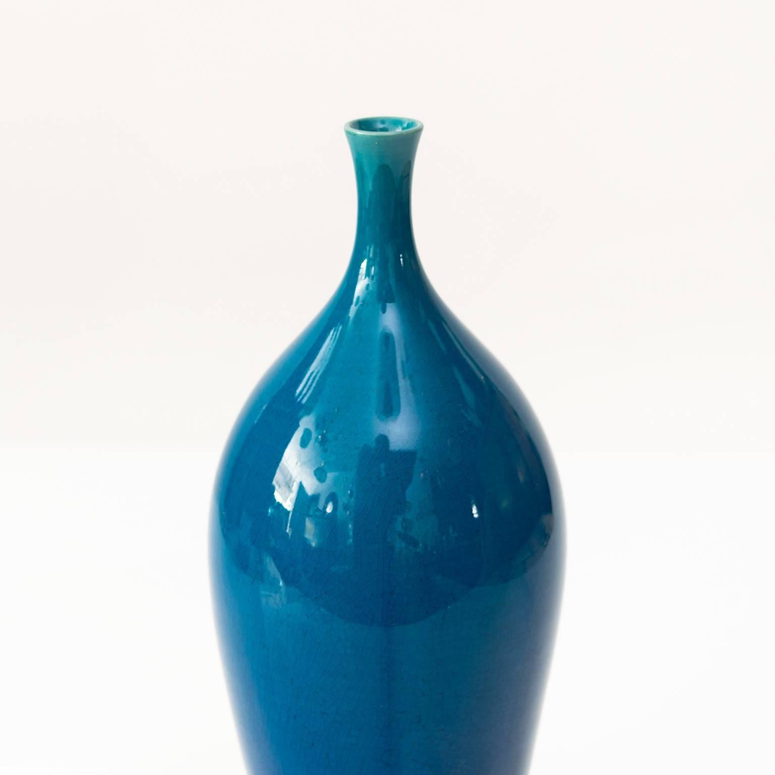Scandinavian Modern Carl-Harry Stålhane Blue Glazed Vase for Rörstrand In Excellent Condition In New York, NY