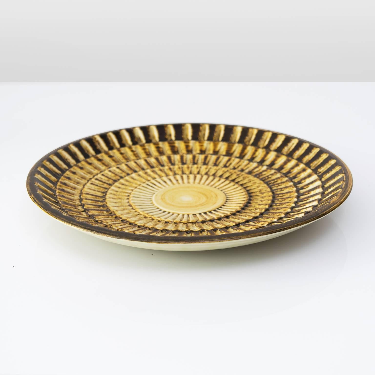 Glazed Scandinavian Modern Textured Bowl 'Gold' by Gertrud Lonegren