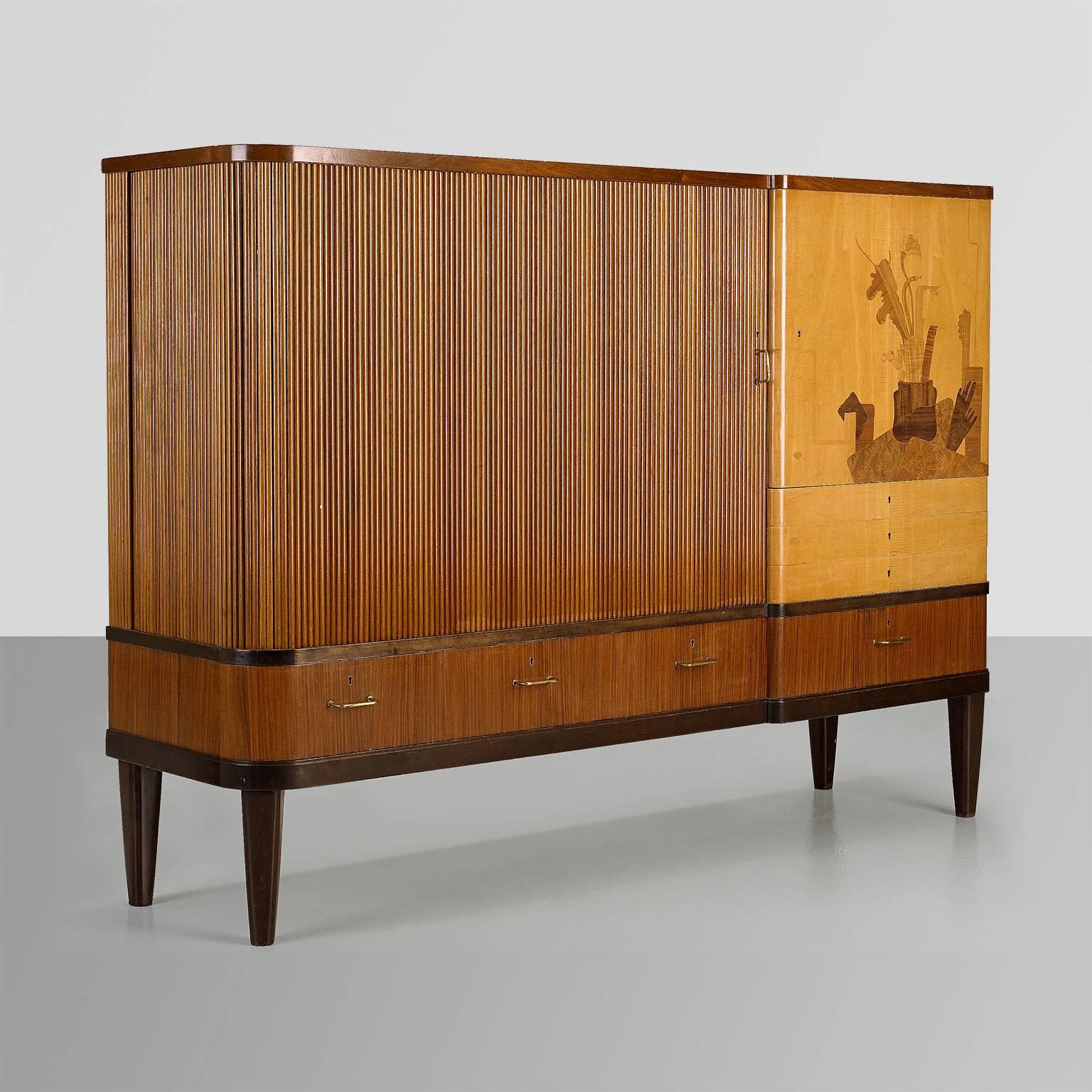 Scandinavian Modern Erik Chambert Cabinet with Tambour Door and Marquetry In Excellent Condition In New York, NY