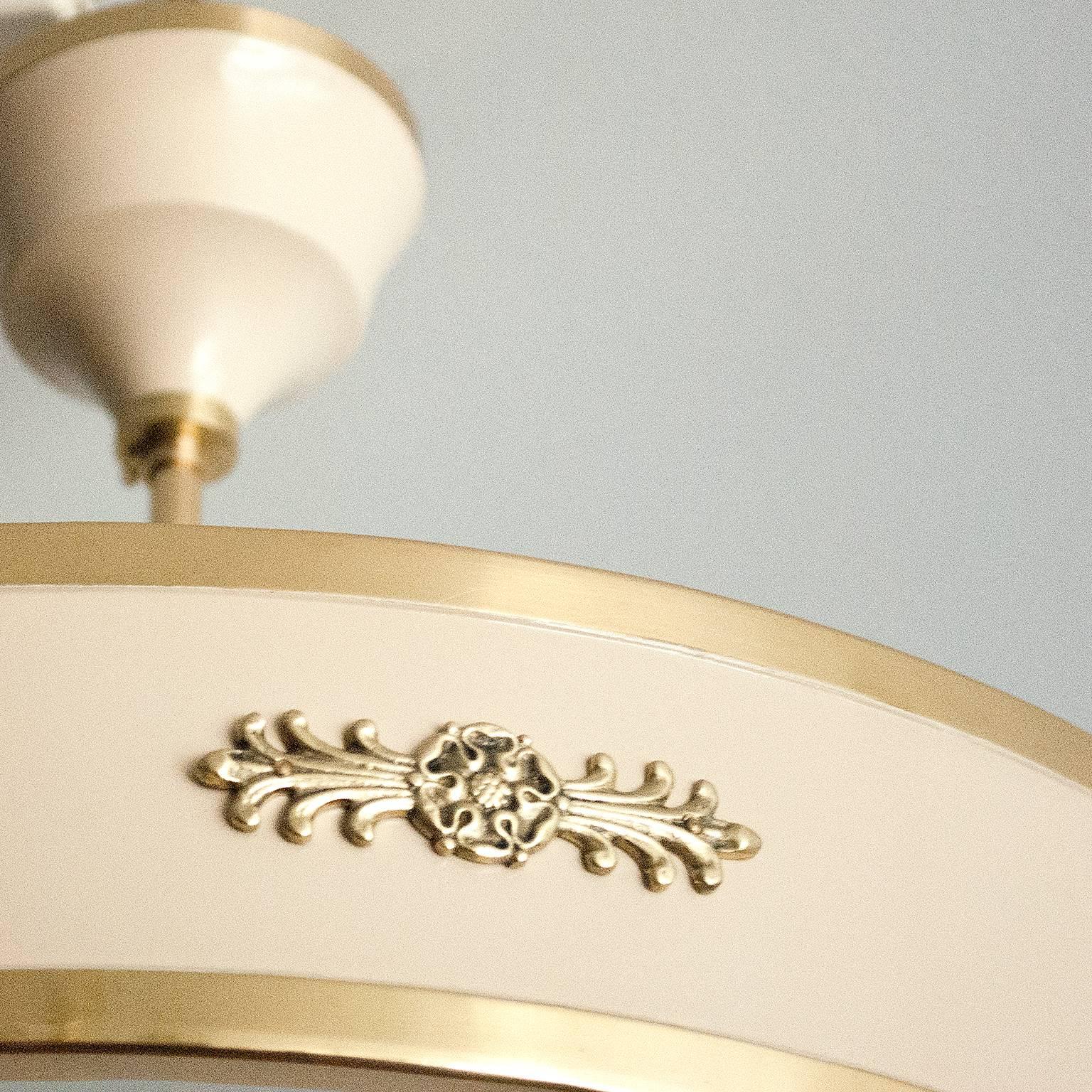 20th Century Scandinavian Modern, Art Deco Ceiling Fixture Lacquered with Brass Details