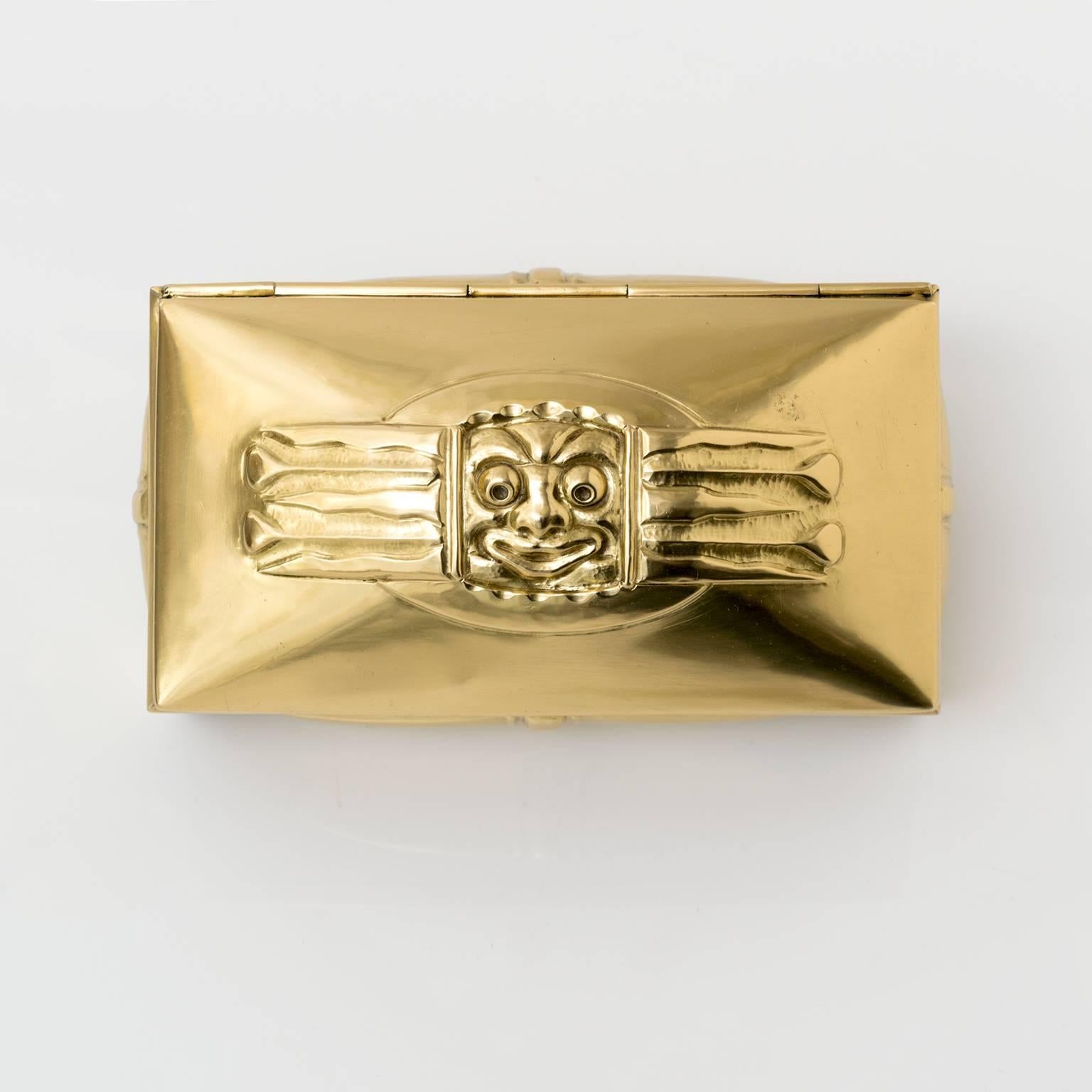 20th Century Scandinavian Modern, Art Nouveau, Jugend polished  Brass Box with face 