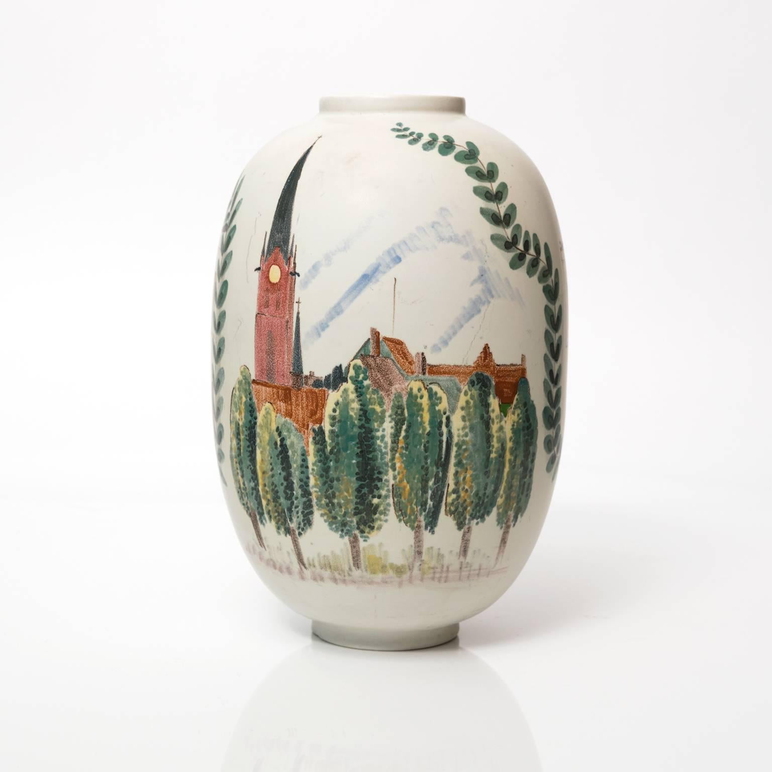 20th Century  Oskar Dahl Scandinavian Modern Hand Painted Studio Vase for Rörstrand For Sale