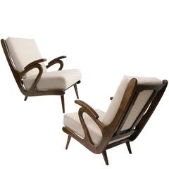 Dutch Mid-Century Modern Pair of B. Spuij
s Carved Lounge Chairs