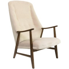 Scandinavian Modern High Back Teak Armchair Newly Restored