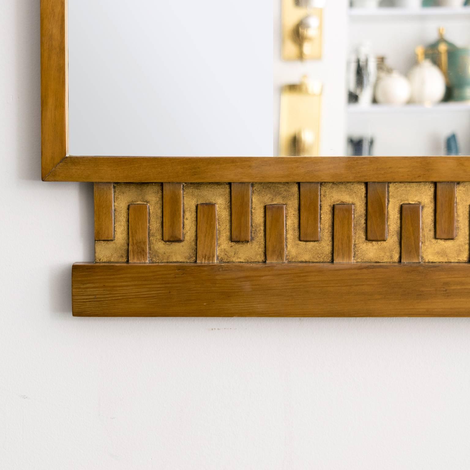 Wood Scandinavian Modern, Art Deco Stained and Giltwood Meander Mirror