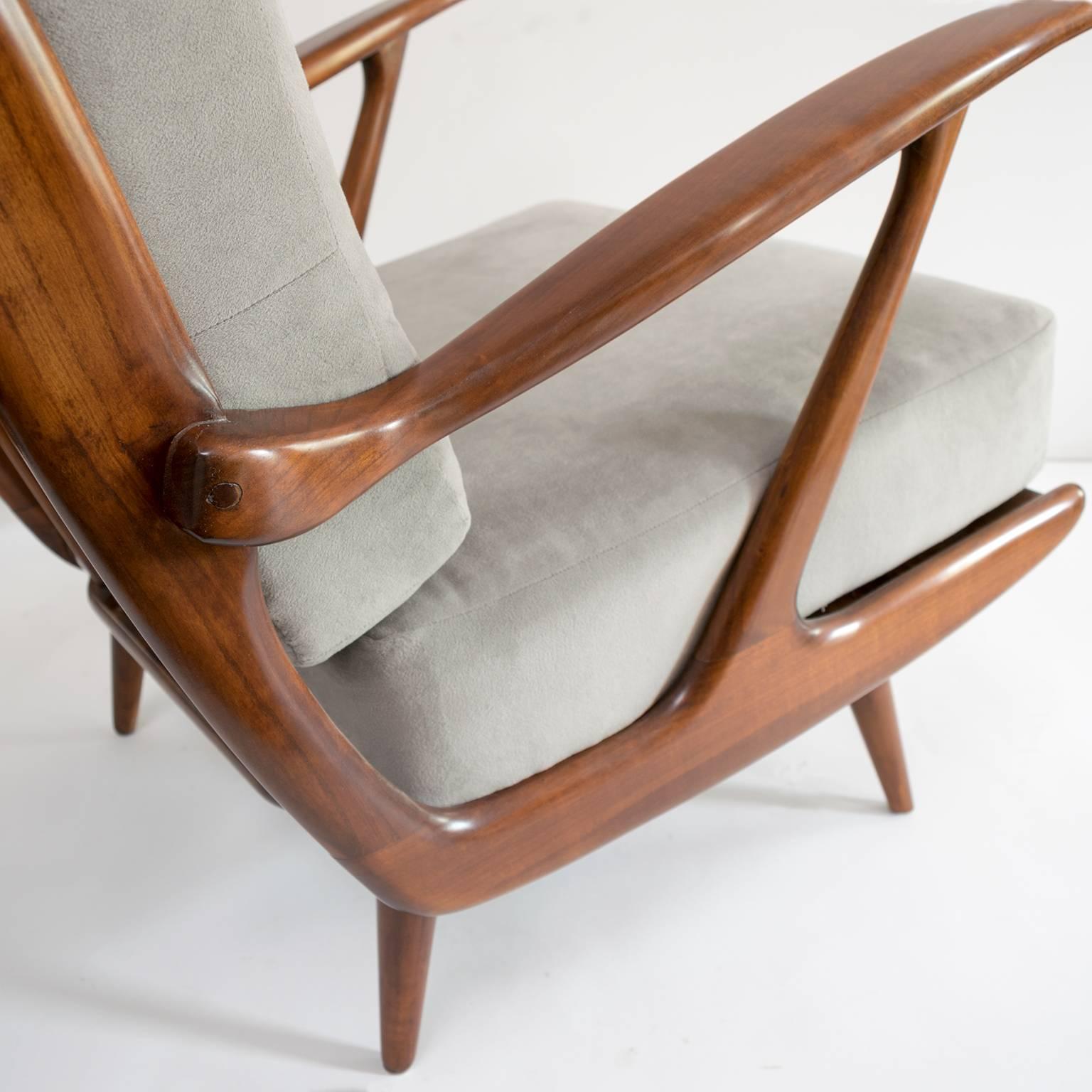 Stained Dutch Mid-Century Modern Carved Armchairs by B. Spuij's (B)