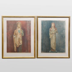 Marie Henriques Pair of Hand Colored Prints Athens Museum Polychrome Sculptures