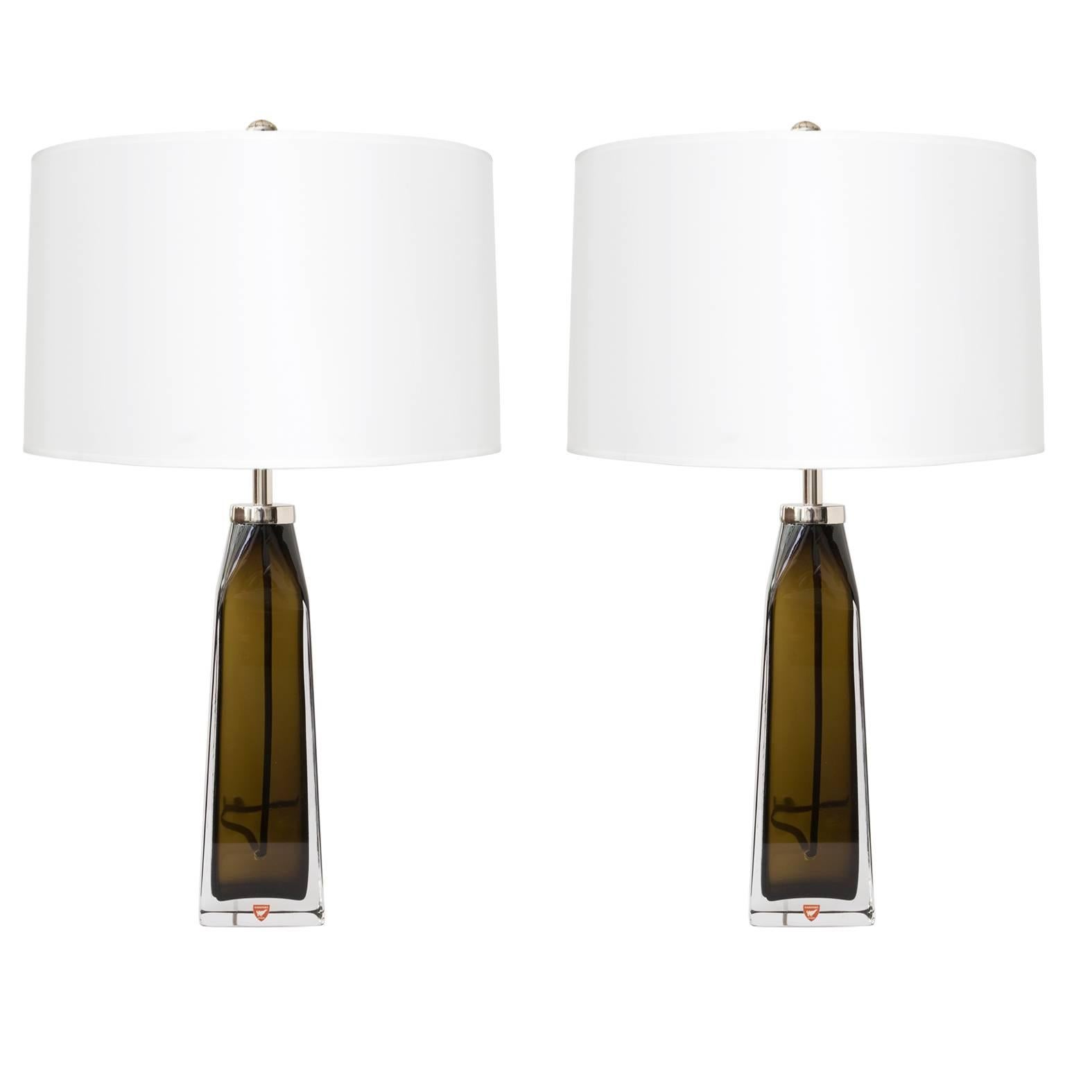 Pair of Scandinavian Modern Carl Fagerlund Lamps for Orrefors