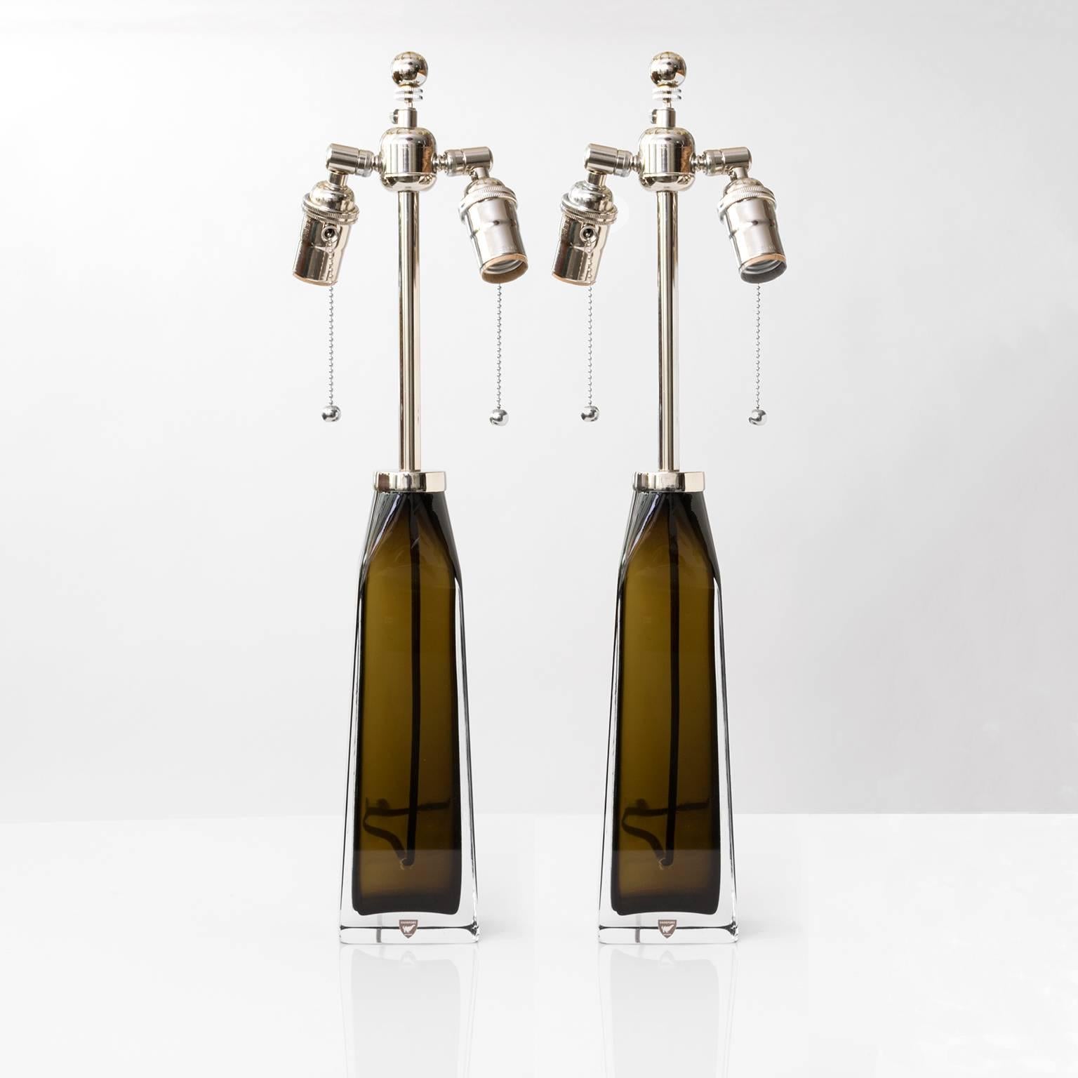 Pair of Scandinavian Modern Carl Fagerlund Lamps for Orrefors In Excellent Condition In New York, NY