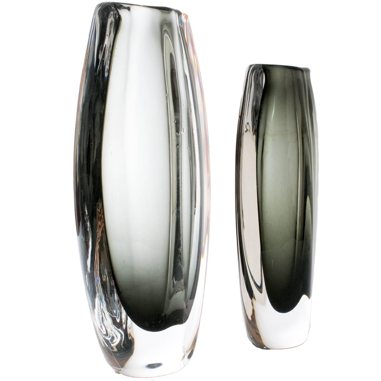 20th Century Two Nils Landberg Glass Vases, Orrefors, Sweden, Scandinavian Modern