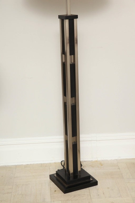 French Modernist Floor Lamp, Ebonized Wood and Nickel-Plated Steel For Sale