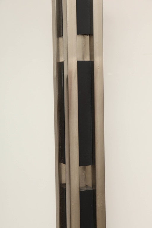 20th Century Modernist Floor Lamp, Ebonized Wood and Nickel-Plated Steel For Sale
