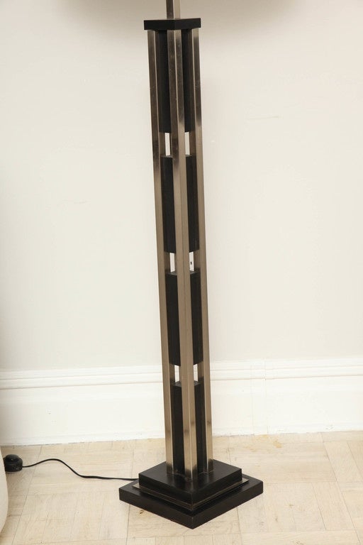 Modernist Floor Lamp, Ebonized Wood and Nickel-Plated Steel For Sale 1