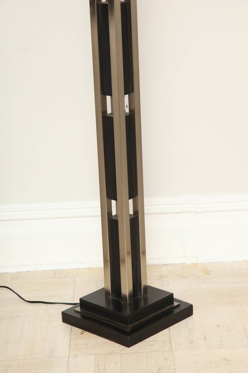 Modernist Floor Lamp, Ebonized Wood and Nickel-Plated Steel For Sale 2