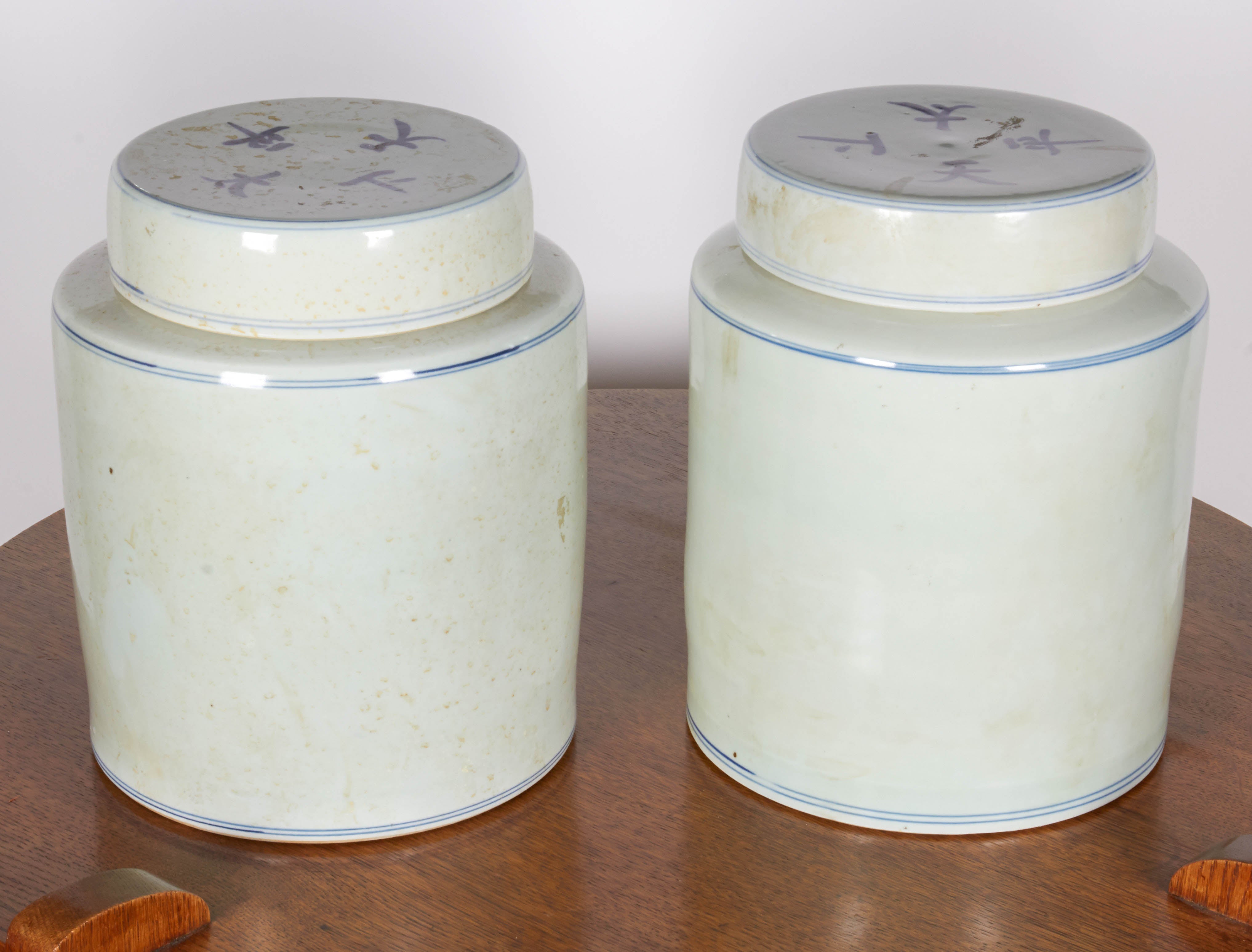 Pair of Chinese porcelain tea containers.