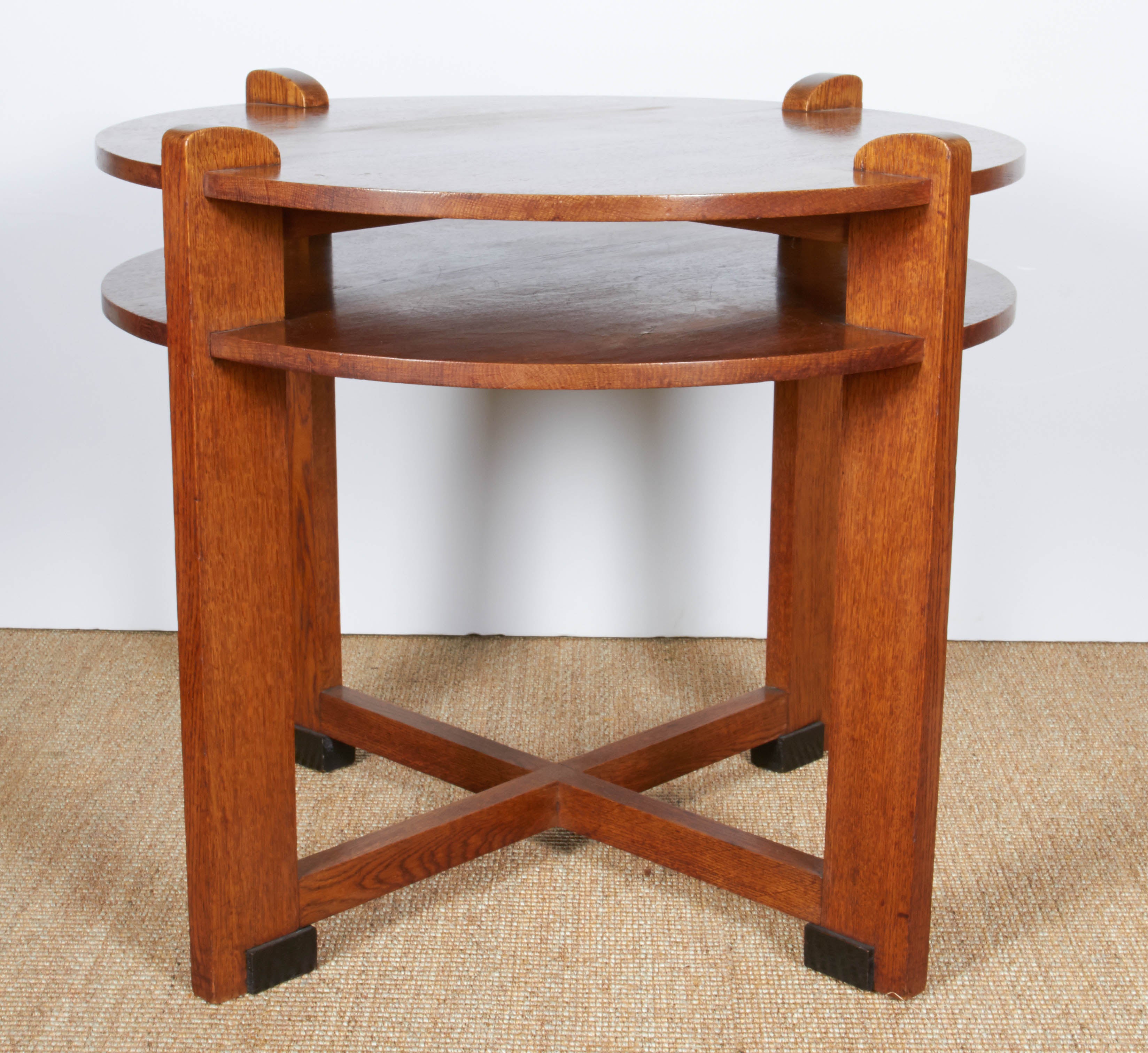 1930s Dutch Modernist Oak Side Table with Shelf