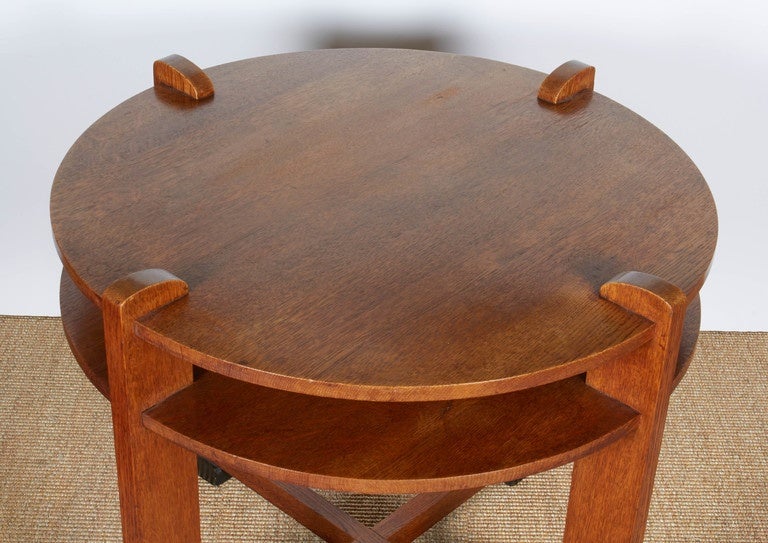 1930s Dutch modernist oak side table with shelf.