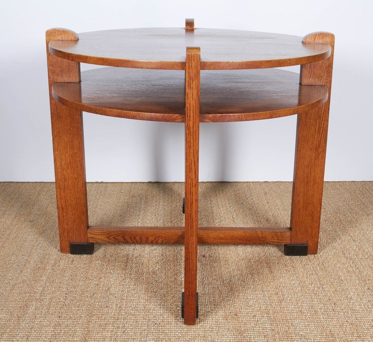 European 1930s Dutch Modernist Oak Side Table with Shelf