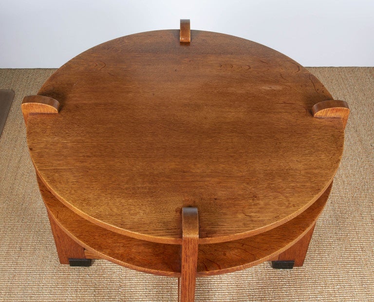 Mid-20th Century 1930s Dutch Modernist Oak Side Table with Shelf